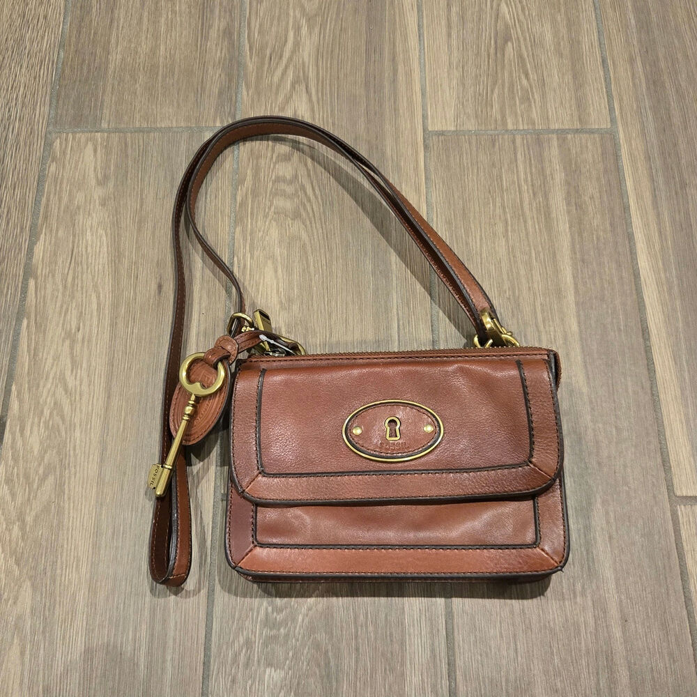 Vintage Fossil Brown Leather Crossbody Shoulder Clutch Bag Brown GUC